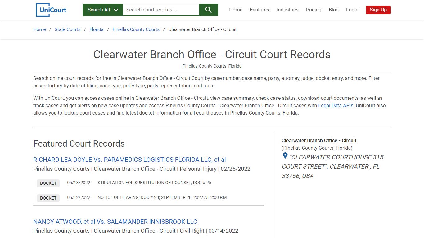 Clearwater Branch Office - Circuit Court Records | Pinellas | UniCourt