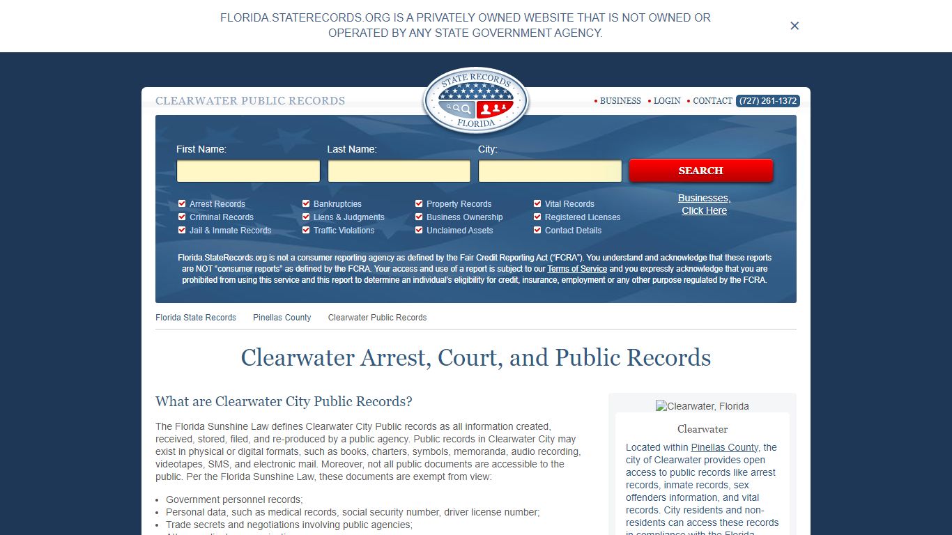 Clearwater Arrest and Public Records | Florida.StateRecords.org